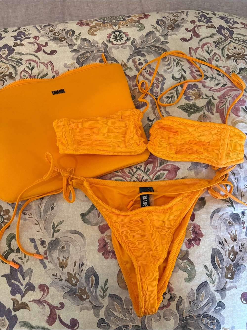 Triangl Orange Smocked Bikini Set